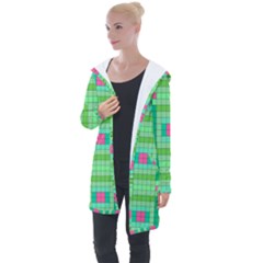 Checkerboard Squares Abstract Longline Hooded Cardigan by Pakrebo