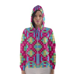 Checkerboard Squares Abstract Hooded Windbreaker (women) by Pakrebo