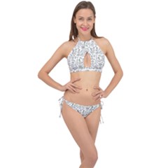 Tropical Pattern Cross Front Halter Bikini Set by Valentinaart