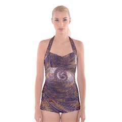 Swirl Fractal Fantasy Whirl Boyleg Halter Swimsuit  by Pakrebo