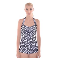 Soft Pattern Repeat Monochrome Boyleg Halter Swimsuit  by Pakrebo