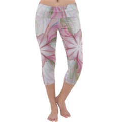 Pink Blue Flower Blossom Rose Capri Yoga Leggings by Pakrebo