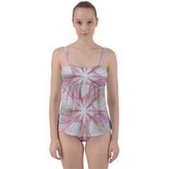 Pink Blue Flower Blossom Rose Twist Front Tankini Set by Pakrebo