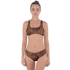 Copper Caramel Swirls Abstract Art Criss Cross Bikini Set by Pakrebo