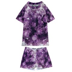 Amethyst Purple Violet Geode Slice Kids  Swim Tee And Shorts Set by genx