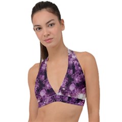 Amethyst Purple Violet Geode Slice Halter Plunge Bikini Top by genx