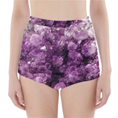 Amethyst Purple Violet Geode Slice High-waisted Bikini Bottoms by genx