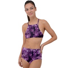 Amethyst Purple Violet Geode Slice High Waist Tankini Set by genx