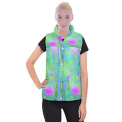 Pink Rose Of Sharon Impressionistic Blue Landscape Garden Women s Button Up Vest by myrubiogarden