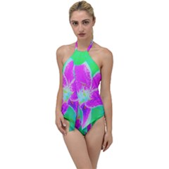 Hot Pink Stargazer Lily On Turquoise Blue And Green Go With The Flow One Piece Swimsuit by myrubiogarden