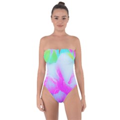 Abstract Pink Hibiscus Bloom With Flower Power Tie Back One Piece Swimsuit by myrubiogarden