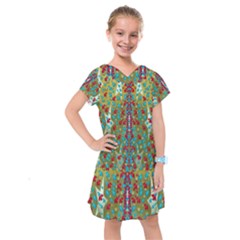 Raining Paradise Flowers In The Moon Light Night Kids  Drop Waist Dress by pepitasart