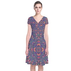 Tile Repeating Colors Textur Short Sleeve Front Wrap Dress by Pakrebo