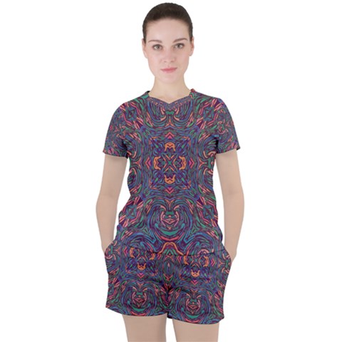 Tile Repeating Colors Textur Women s Tee And Shorts Set by Pakrebo