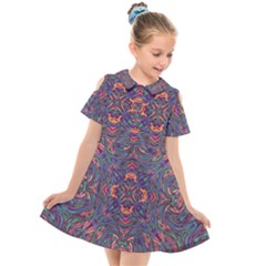 Tile Repeating Colors Textur Kids  Short Sleeve Shirt Dress by Pakrebo