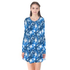 Star Hexagon Blue Deep Blue Light Long Sleeve V-neck Flare Dress by Pakrebo