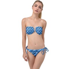 Star Hexagon Blue Deep Blue Light Twist Bandeau Bikini Set by Pakrebo