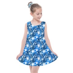 Star Hexagon Blue Deep Blue Light Kids  Summer Dress by Pakrebo