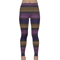 Stripes Pink Yellow Purple Grey Classic Yoga Leggings by BrightVibesDesign