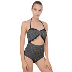 No Step On Snek Pattern Charcoal Dark Gray Background Meme Scallop Top Cut Out Swimsuit by snek