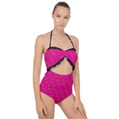 No Step On Snek Pattern Pink Background Meme Scallop Top Cut Out Swimsuit by snek