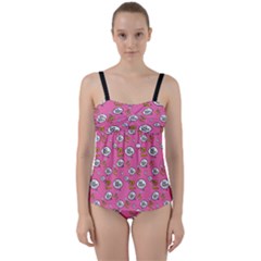 No Step On Snek Do Not Bubble Speech Pattern Pink Background Meme Twist Front Tankini Set by snek