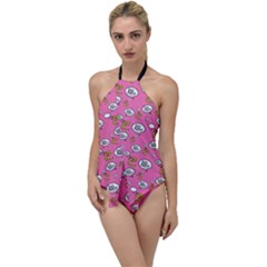 No Step On Snek Do Not Bubble Speech Pattern Pink Background Meme Go With The Flow One Piece Swimsuit by snek