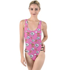 No Step On Snek Do Not Bubble Speech Pattern Pink Background Meme High Leg Strappy Swimsuit by snek