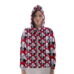 Trump Retro Face Pattern Maga Red Us Patriot Hooded Windbreaker (women) by snek