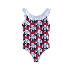 Trump Retro Face Pattern Maga Red Us Patriot Kids  Frill Swimsuit by snek