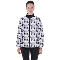 Trump Retro Face Pattern Maga Black And White Us Patriot High Neck Windbreaker (women) by snek