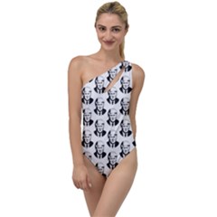 Trump Retro Face Pattern Maga Black And White Us Patriot To One Side Swimsuit by snek