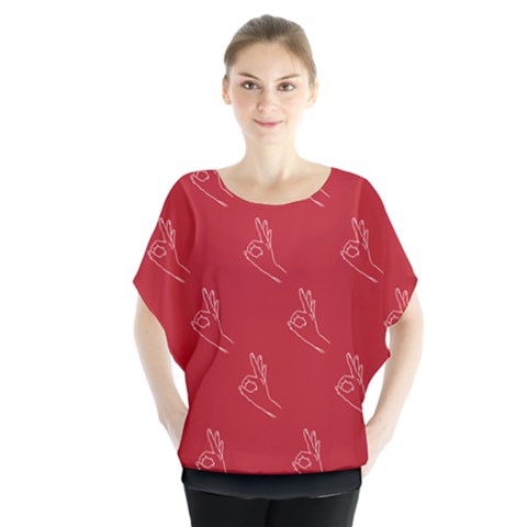 A-ok Perfect Handsign Maga Pro-trump Patriot On Maga Red Background Batwing Chiffon Blouse by snek