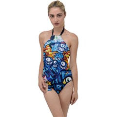 Graffiti Urban Colorful Graffiti Cartoon Fish Go With The Flow One Piece Swimsuit by genx