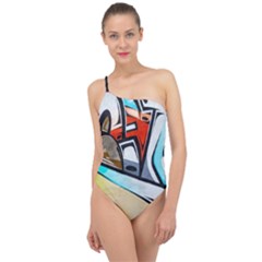 Blue Face King Graffiti Street Art Urban Blue And Orange Face Abstract Hiphop Classic One Shoulder Swimsuit by genx