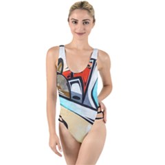 Blue Face King Graffiti Street Art Urban Blue And Orange Face Abstract Hiphop High Leg Strappy Swimsuit by genx