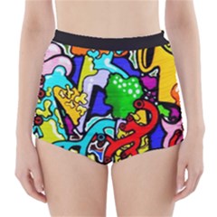 Graffiti Abstract With Colorful Tubes And Biology Artery Theme High-waisted Bikini Bottoms by genx