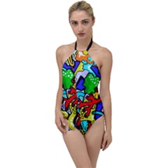 Graffiti Abstract With Colorful Tubes And Biology Artery Theme Go With The Flow One Piece Swimsuit by genx