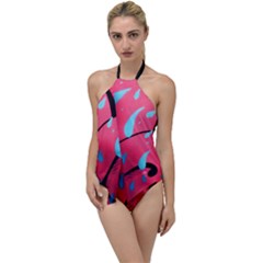 Graffiti Watermelon Pink With Light Blue Drops Retro Go With The Flow One Piece Swimsuit by genx