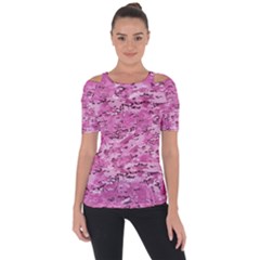Pink Camouflage Army Military Girl Shoulder Cut Out Short Sleeve Top by snek