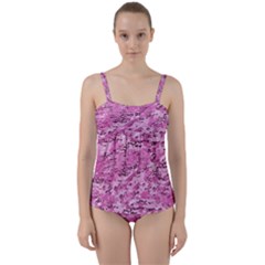 Pink Camouflage Army Military Girl Twist Front Tankini Set by snek