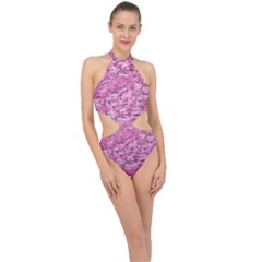 Pink Camouflage Army Military Girl Halter Side Cut Swimsuit by snek