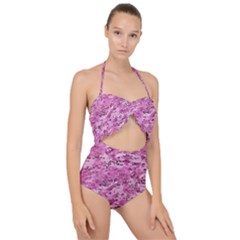 Pink Camouflage Army Military Girl Scallop Top Cut Out Swimsuit by snek
