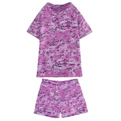 Pink Camouflage Army Military Girl Kids  Swim Tee And Shorts Set by snek