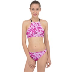 Standard Pink Camouflage Army Military Girl Funny Pattern Racer Front Bikini Set by snek