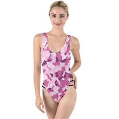 Standard Violet Pink Camouflage Army Military Girl High Leg Strappy Swimsuit by snek