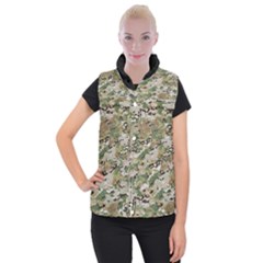 Wood Camouflage Military Army Green Khaki Pattern Women s Button Up Vest by snek