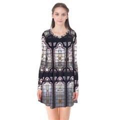 Stained Glass Window Repeat Long Sleeve V-neck Flare Dress by Pakrebo