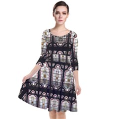 Stained Glass Window Repeat Quarter Sleeve Waist Band Dress by Pakrebo