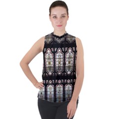 Stained Glass Window Repeat Mock Neck Chiffon Sleeveless Top by Pakrebo